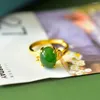 Cluster Anneaux Natural Hetian Jade Ring Gemstone Gold plaquée Gold Accessoires pour femmes bijoux de beauté