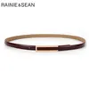 Rainie Sean Leatra Patente Mulheres Cinturão Fina Ladies Cintura para Calça Real Couro Vermelho Azul Preto Branco Rosa Correia feminina 102cm 210407 238m