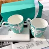 2024SS Designer Blue Mug Bone Porcelain Pair Cup Bowknot Coffee Cup Gift Box Business Gift Water Cup