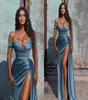 2022 Vestido de baile azul sexy fora do ombro Vestido de festa de noite formal de alta tamanho de cetim Brdemaid Dresses Made BC10944 03296826459