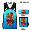 Rucksack Harajuku cooler Koi Karpfen 3D -Druck 3pcs/Set Pupil Schools Taschen Laptop Daypack geneigte Umhängetasche Bleistift Gehäuse