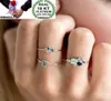 Omhxzj entièrement européen trois anneaux de pierre Fashion Femme Fille de fêtard Mariage Gift Slim Gold Blue Zircon 18kt Set anneau en or jaune 2927360