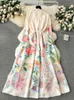 Lässige Kleider 2024 Frauen Vintage Long Dress Print A-Line Ruffen elegante Floralparty Damen Robe Vestidos