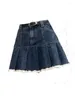 Юбки летняя женская синяя плиссированная джинсовая джинсовая мини-юбка высокая талия винтажная мода корейская хараджуку Y2K 90-х