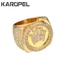 Karopel Hip Hop Bling Juwely King Crown Vatertagsgeschenk für Männer Bling Bling Micro Pave CZ Goldfarbe Zirkon Ring C19041203 241b