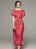 Robes décontractées lettres de mode imprimer rouge vintage maxi robe femme à manches longues baisser la ceinture de collier lacet une robe de fête en ligne vestidos