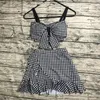 Swimwaies pour femmes Sexy Korean Fashion Conservative Bow Swimsuit Two Pieces Houndstooth Top Top avec des ébauches Bikinis Bikinis rembourrés