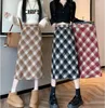 Skirts Autumn Winter England Retro Christmas Red Plaid Split Buttocks Skirt Medium Length Women's Straight Leg