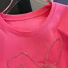 T-shirt féminin Rose Summer Cotton Sequins broderie T-shirts mignon Bunny Rabbit Cartoon Y2K TOP FILLES Girls Kawaii Shirts For Women Ladies Y240509