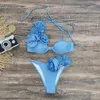 2024 Bikini Flower Bikini Biquini Biquini Biwing Waswwee Swim costumi da bagno Push Up Women Solid Swimwear Sexy Beach Wear Female 240509