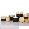 Packing Bottles Wholesale 5G-50G Black Frosted Glass Jar Cream Round Cosmetic Jars Hand Face Bottle With Wood Grain Er Drop Delivery O Dhws7