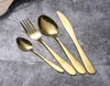 4pcSset Dingeware Set Couvoirs en or Spoon Fork Fork Knife Tea cuillères mate Gold en acier inoxydable alimentaire RRA283379447499