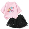 Set di abbigliamento 2024 Nuove ragazze estive Candy Lollipop T-shirt+gonna tutu 2 pezzi per bambini abbigliamento per il compleanno di compleanno per bambini