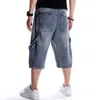 Bijgesneden broek blauwe shorts zevenpunt jeans voor mannen gewassen mannen Jean shorts elastisch en trendy losse en casual ademende plus size broek 30-46