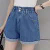 Jeans de femmes shorts denim féminins blancs femelles courte bleu large jambe élastique élastique vintage high d'été coton plus taille 4xl