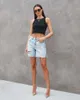 Frauen Jeans Frau zerrissen Denim Shorts 2024 Summer Street Wasser gewaschene Lochseite Split Blue Pocket Ladies geradeaus