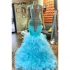 Vestidos de baile azul longos 2024 spars de cristal de diamante brilhante