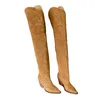 Stiefel Womens Winter Mode über Knie Oberschenkel hoher Slip auf lange Blockabsatz sexy spitze Zehen echte Lederschuhe