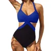 Damenbadebekleidung neuer einteiliger Badeanzug mit mehrfarbig gedrucktem Patchwork Einteiliger Kreuz über Badeanzug ausgehöhlt sexy undichtem Badeanzug