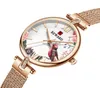 Modèle imprimé unique récompense le quartz dames montres flaging montres fleurs et oiseaux cadran les femmes en verre minéral de style minéral M3286283