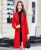 Red Long Wool Coat Frauen Plus Größe Schalten Sie Kragen Herbst Koreanische Modekleidung Schlankes grauer Wollmischung Jacken LR745 2105319998019