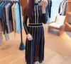 Casual Dresses Women's Black Striped Dress Round Neck Knitted Slim Fit Elegant Evening Holiday Party Maxi