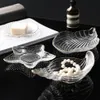 Small Glass Plates and Bowls Set with Glod Rim Nordic Ocean Dessert Fruit Plate Jewelry Storage Tray Decorative Trinket Dish 223R