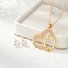 Collier Boucles d'oreilles Ensemble pavé romantique Zircon Love Heart Pendant Colliers Femmes Anneau Crystal Clicule Chaîne mariée Bijoux Bijoux