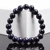 Bracciale per perle di arenaria blu blu per donne uomini stellati cielo radiante sabbia di pietra elastica gioielli rotondi