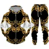 Luxury Golden Pattern 3D Print Mens Zipper Tracksuit Set Casual HoodiePants 2pcs Sethirt surdimension