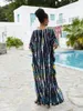 Sommer Casual Plus Size Kaftan Striped Print Batwing Sleeve House Kleid Frauen Strandkleidung Badeanzug Cover Up Outfit