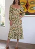 캐주얼 드레스 최신 최고 품질의 세련된 프린팅 스퀘어 칼라 여성 빈티지 미디 드레스 휴가