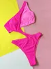 Costumi da bagno femminile rosa rosa rossa con costume da bagno un pezzo cavo out costumi da bagno senza schienale monokini per donne