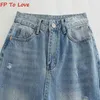 Women's Jeans Y2K Women's Blue Vintage Long Streetwear Torn Embellished Loose 43652