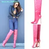 Bottes Rose Red Knee High Split Round Toe Stiletto Heel Back Zipper Femmes Solies Fashion Fashion Party Dress Chaussures