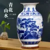 Vasi blu pittura casa in porcellana bianca vaso ceramico vaso da fiore tv e moderno ornamento paesaggistico cinese del gabinetto jingdezhen