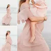 Горничные платья Новая розовая плиссированная материнская одежда фотосессия.