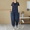 Kvinnors jumpsuits Rompers Denim Jumpsuits för kvinnor Solid Workwear Harem Pants Vintage One Piece Outfit Women Clothing High Strt Loose Casual Romper Y240510