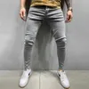 Mäns jeans grå fast färg Mens elastiska midja snäva jeans 2021 tårfria byxor Q240509