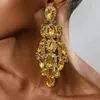 Bengelen oorbellen overdrijven lange geometrische strass statement sieraden vrouwen glanzend hangend geel kristal voor bruiloft