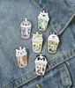 Cute Animal Modeling Pearl Milk Tea Pins Cat Panda Rabbit Bear Unicorn Paint Badge Unisex Children Alloy Bottle Hat Bags Collar Br3943871