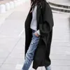 Jaqueta simples de windbreaker para mulheres 2024 Moda coreana outono inverno térmico lapela lã Trench coul de tamanho grande sobretudo solto