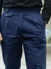 Pantalones masculinos hombres gurkha pantalones casuales actividad de algodón puro de alta densidad teñido azul marino anchos botas de banda elástica caprisl2405