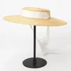 Szeroki brzeg boater czapka 10 cm 15 cm Brim Straw Hat Flat Women Summer Derby Hat White Black Raint Tie Sun Hat Cap 240419