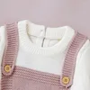 Robes de fille couleur solide à manches longues en tête de col en tricot en tricot 0-18 mois nés bébé filles douces infantiles plissés one-pièces
