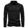 Polos masculins Mens Long Slive Mens Polo 100% Colon Couleur de couleur Solide Polo Casual