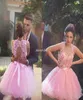 Cute Short Prom Dresses Ball Gown Tulle Handmade Flower Bead Backless Halter Mini 2019 Cheap 8th Grade Homecoming Party Dresses5273256