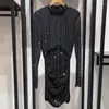Robes décontractées du design de luxe diamants robe noire Femmes longues manches élégantes bodycon vestime féminine