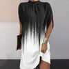 Casual Dresses Summer Women O-neck Batwing Short Sleeve Mini Dress Printing Solid Color Loose Fit Streetwear For Daily Wear