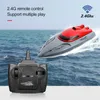 RC Boat 2.4g 15kmh Çift Dümen Motor Su Geçirmez Abs Yüksek Hızlı Tekne Çocuk Oyuncakları Erkekler İçin Hediye Uzaktan Kumanda Gemi 240510